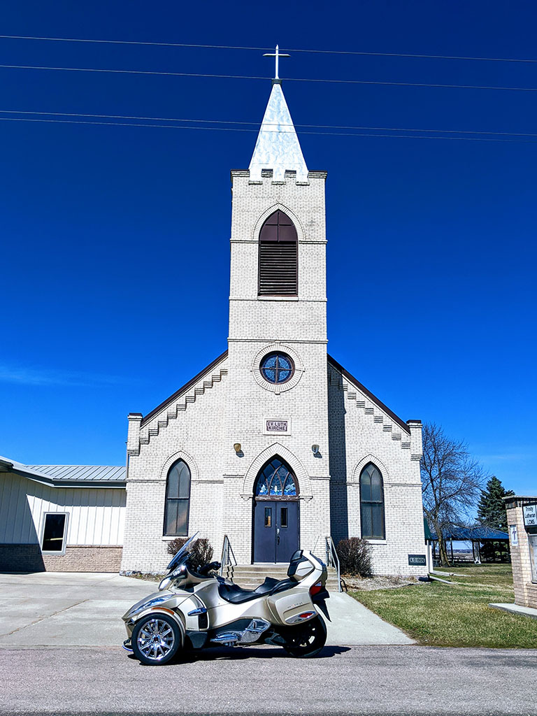 Spyder in front of Church