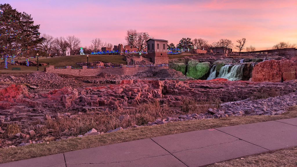 A few of Sioux Falls Park just after sunset. Photo by Bryan Ruby. Copyright 2021.
