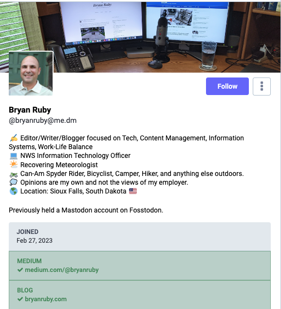 Bryan Ruby's Profile on Medium's Mastodon