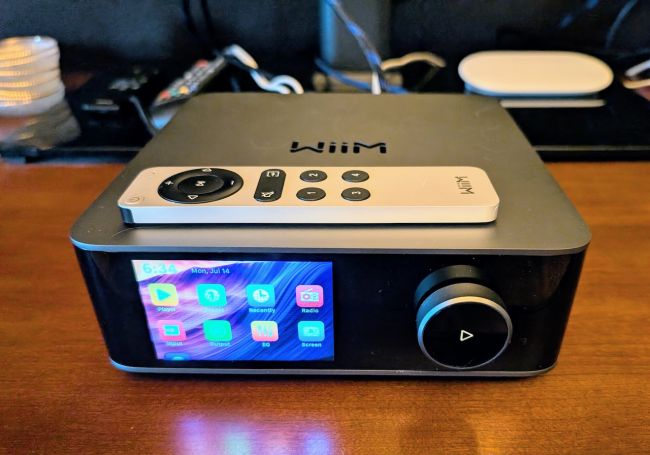 The WiiM Amp Ultra with Remote in my living room.