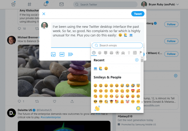 New Twitter Web Interface: Composing a new tweet plus emojis